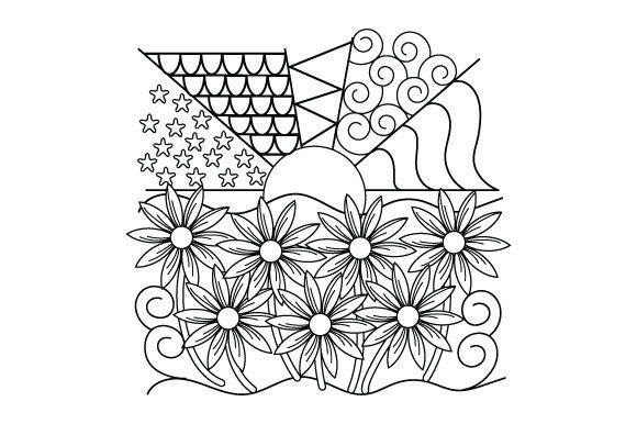 Flower Meadow Sunset Mandala for Crafts and Adult Coloring